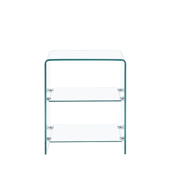 18" Clear Glass Floor Shelf End Table With Two Shelves