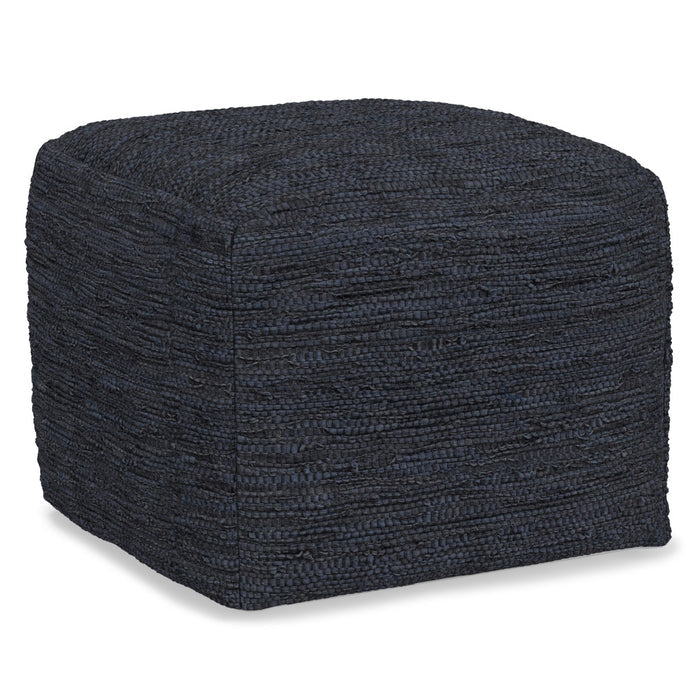 18" Dark Blue Genuine Leather Pouf Ottoman
