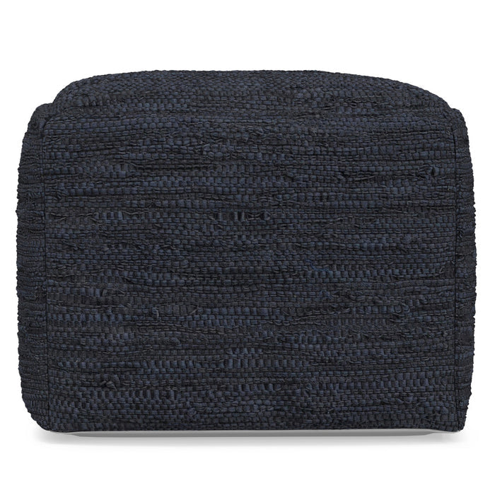 18" Dark Blue Genuine Leather Pouf Ottoman