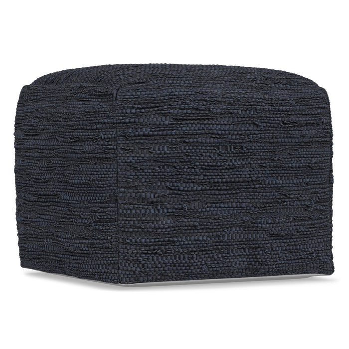 18" Dark Blue Genuine Leather Pouf Ottoman