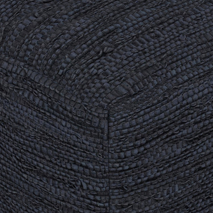18" Dark Blue Genuine Leather Pouf Ottoman