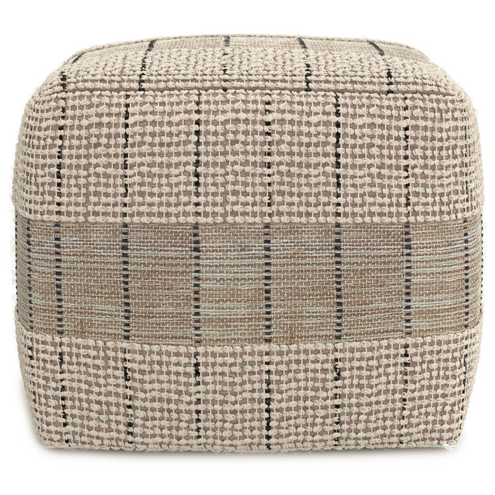 18" Gray and Tan Jute and Cotton Geometric Pouf Ottoman