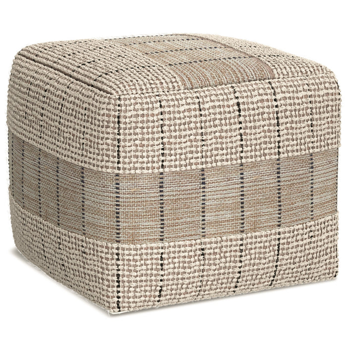 18" Gray and Tan Jute and Cotton Geometric Pouf Ottoman
