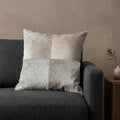 18" Gray Geometric Color Block Cowhide Throw Pillow