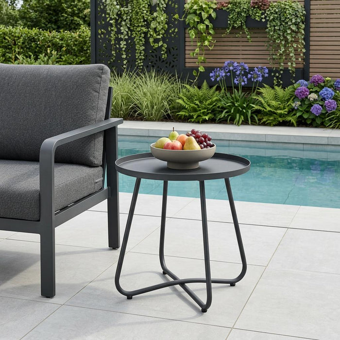 18" Gray Rounded Aluminum Outdoor Side Table