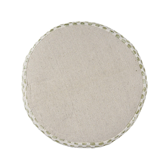 18" Ivory And Green Cotton Blend Round Striped Pouf Ottoman