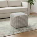 18" Light Blue and White Cotton Geometric Pouf Ottoman