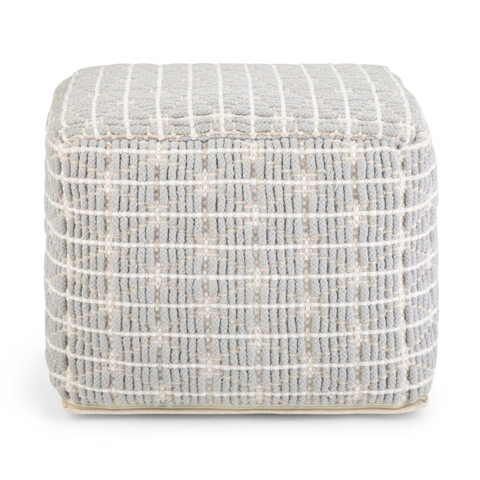 18" Light Blue and White Cotton Geometric Pouf Ottoman