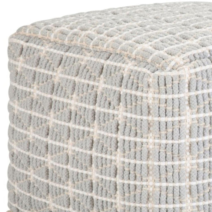18" Light Blue and White Cotton Geometric Pouf Ottoman