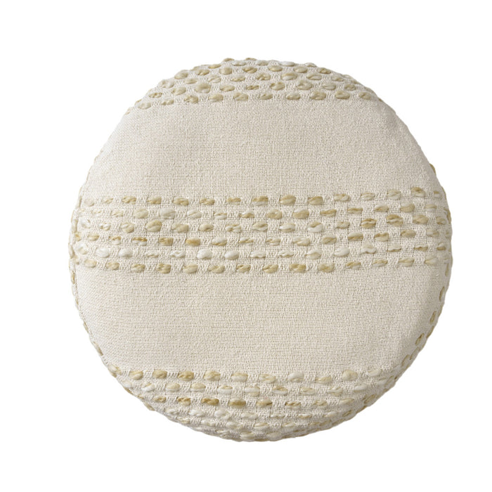 18" Natural And Ivory Cotton Blend Round Striped Pouf Ottoman