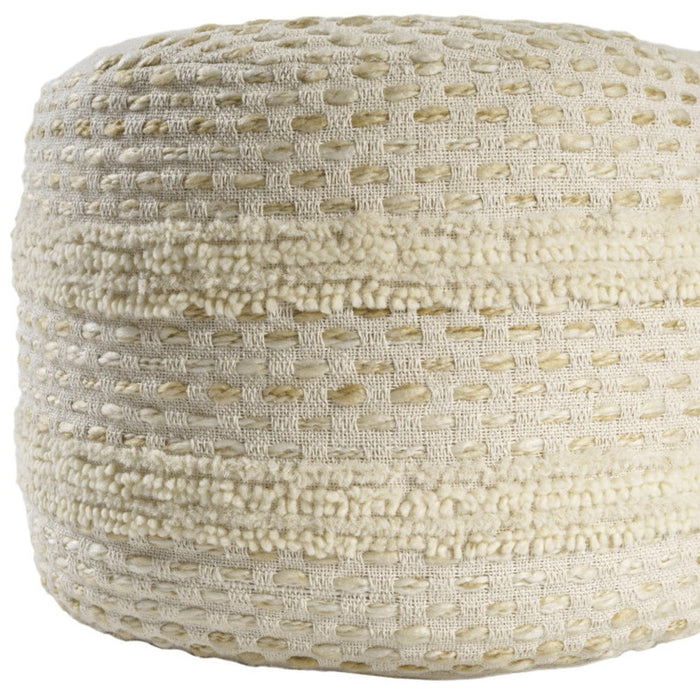 18" Natural And Ivory Cotton Blend Round Striped Pouf Ottoman