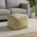 18" Natural Jute Blend Quatrefoil Cube Pouf Ottoman