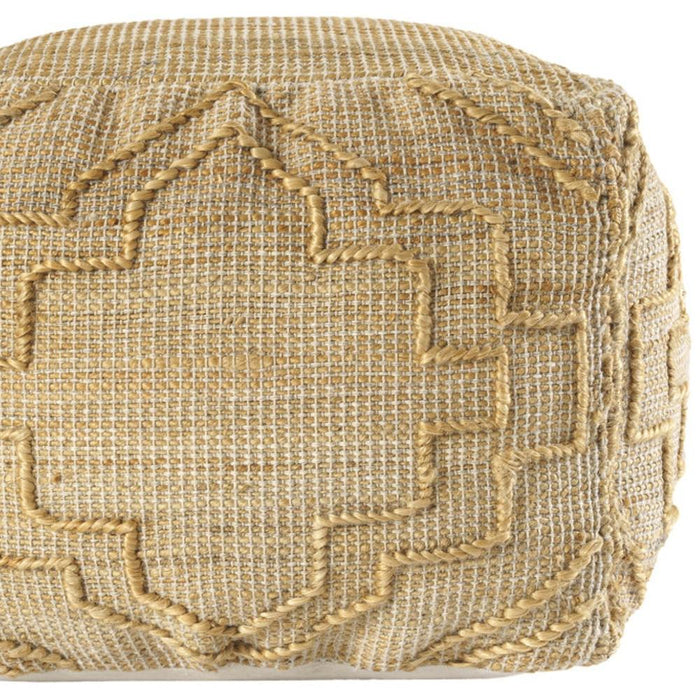 18" Natural Jute Blend Quatrefoil Cube Pouf Ottoman