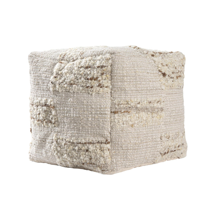 18" Off White And Natural Cotton Jute And Wool Checkered Cube Pouf Ottoman