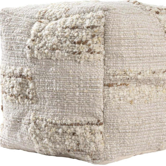 18" Off White And Natural Cotton Jute And Wool Checkered Cube Pouf Ottoman