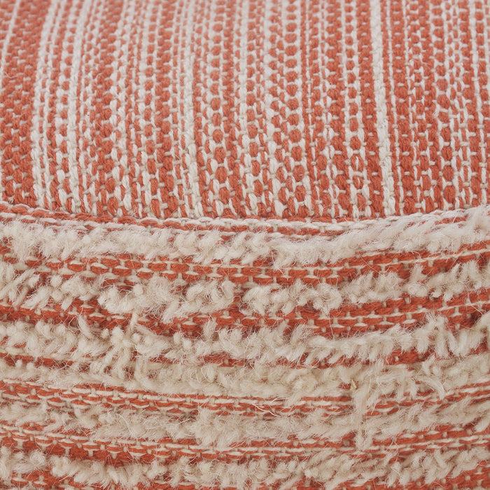 18" Pink Fabric Cylinder Striped Pouf Ottoman