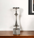 18" Silver Distressed Geometric Metal Tabletop Candle Holder