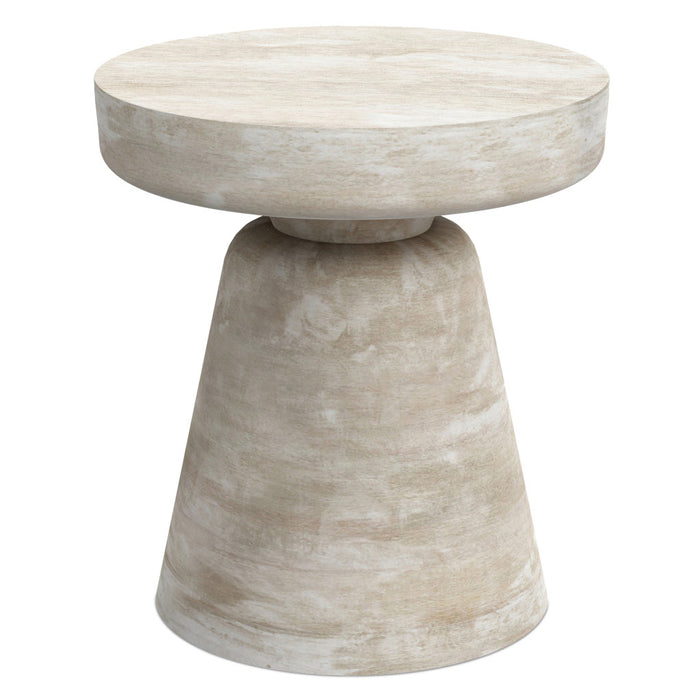 18" Washed White Distressed Solid Wood Round Pedestal End Table