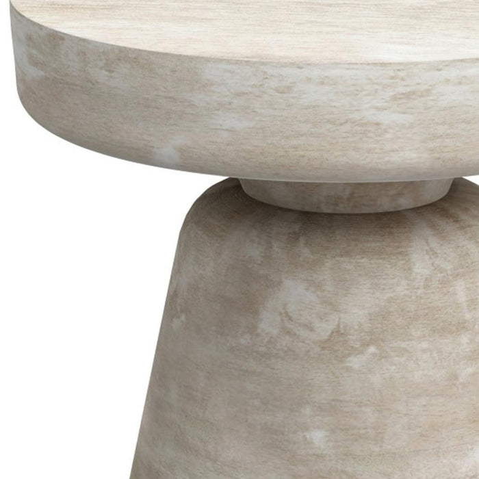 18" Washed White Distressed Solid Wood Round Pedestal End Table