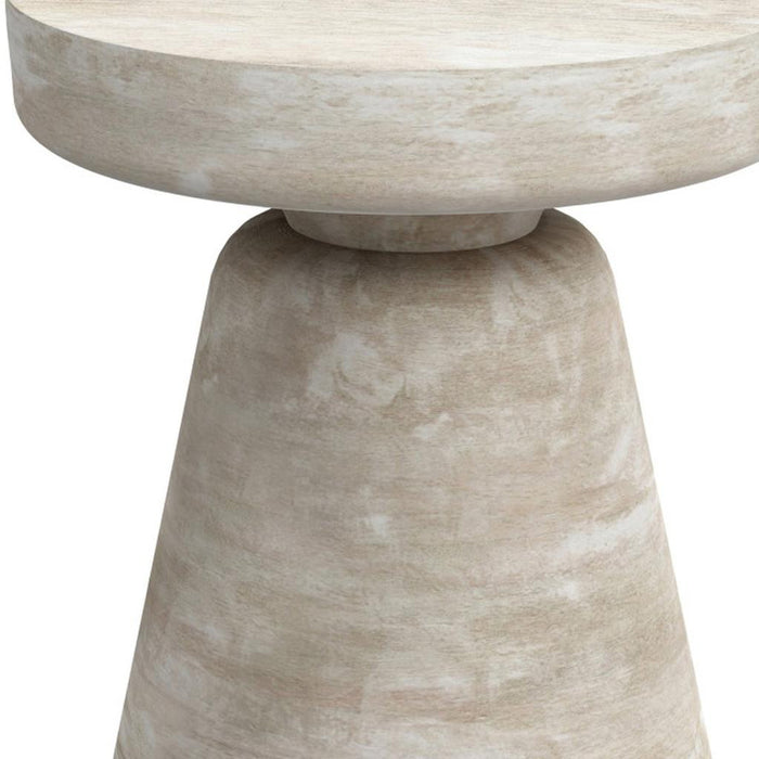 18" Washed White Distressed Solid Wood Round Pedestal End Table