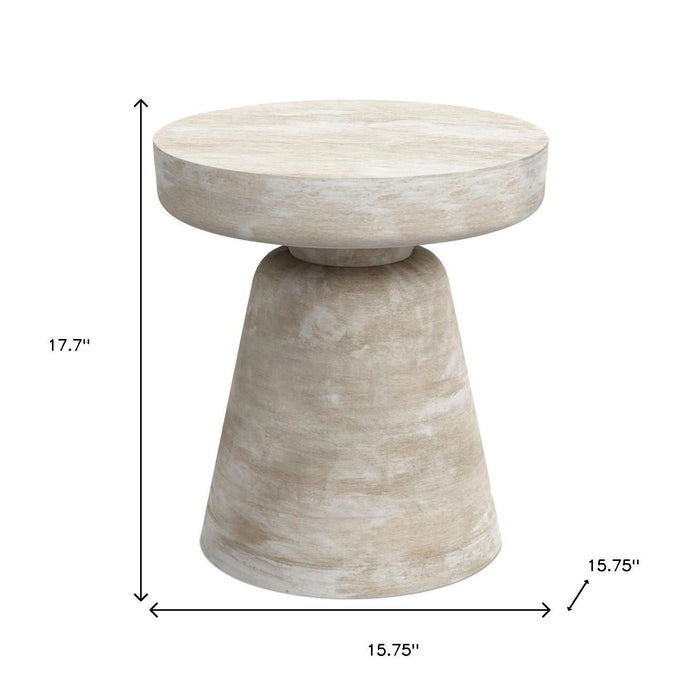 18" Washed White Distressed Solid Wood Round Pedestal End Table