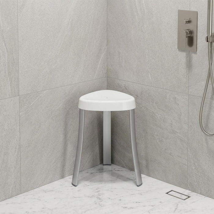 18"  White Aluminum And Heavy Duty Plastic Corner Shower Bench
