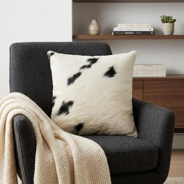 18" White And Black Cowhide Throw Pillow