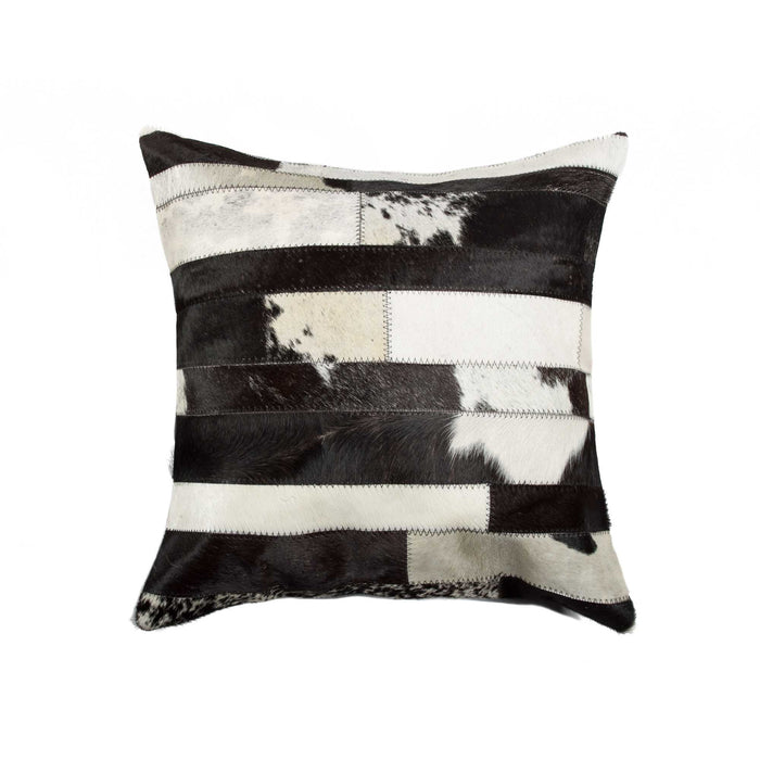 18" White And Black Cowhide Throw Pillow