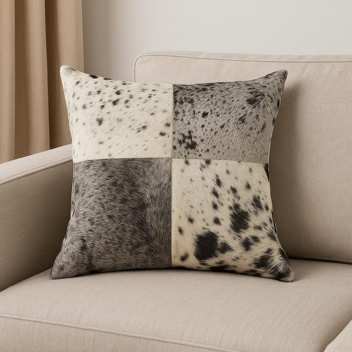 18" White Cowhide Throw Pillow