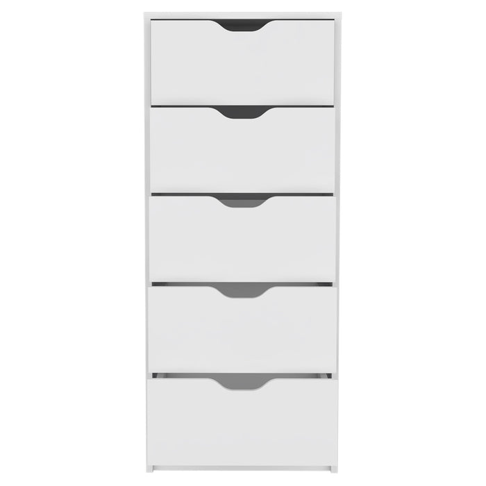 18" White Wood Five Drawer Dresser