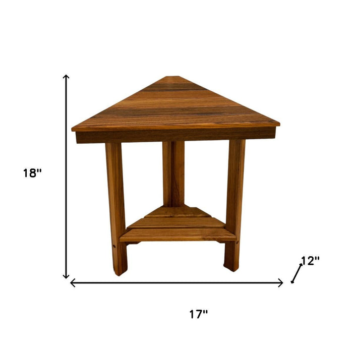 18" X 17" Brown Teak Corner Shower Bench With Shelf