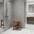 18" X 18" Brown Teak Circular Shower Bench With Shelf