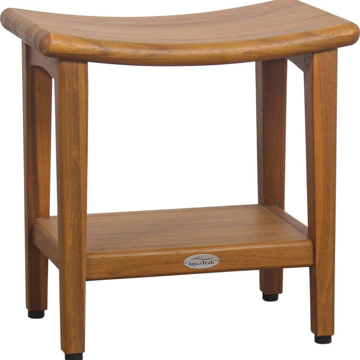 18" X 18" Brown Teak Rectangular Shower Bench With Shelf
