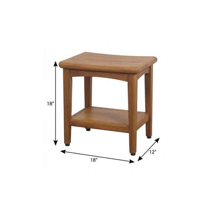 18" X 18" Brown Teak Rectangular Shower Bench With Shelf