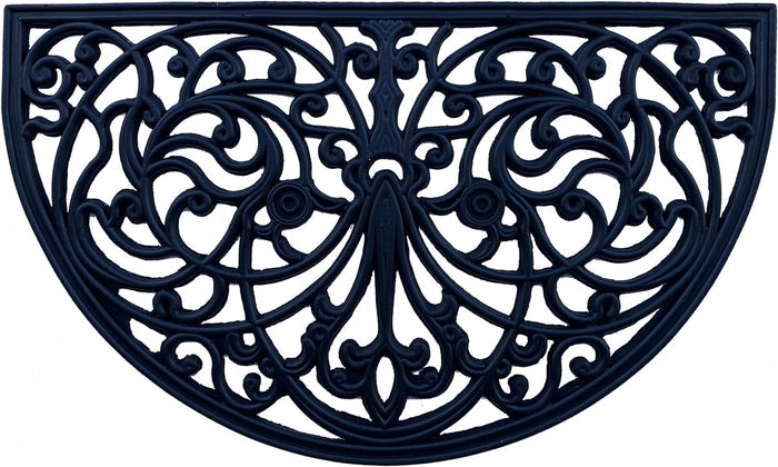 18" X 30" Black Rubber Scrollwork Welcome Outdoor Semi Circle Door Mat