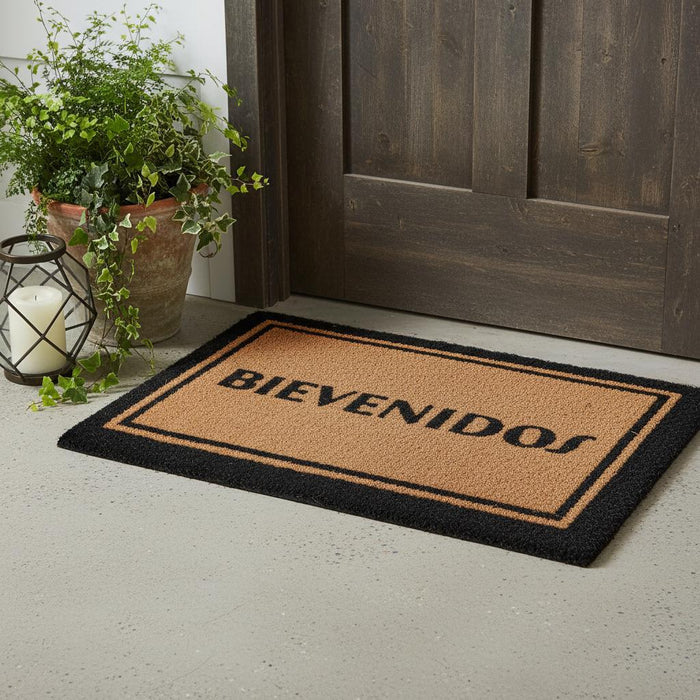 18" X 30" Brown and Black Coir Bienvenidos Outdoor Door Mat