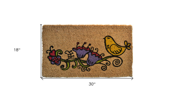 18" X 30" Brown and Black Coir Floral Outdoor Door Mat