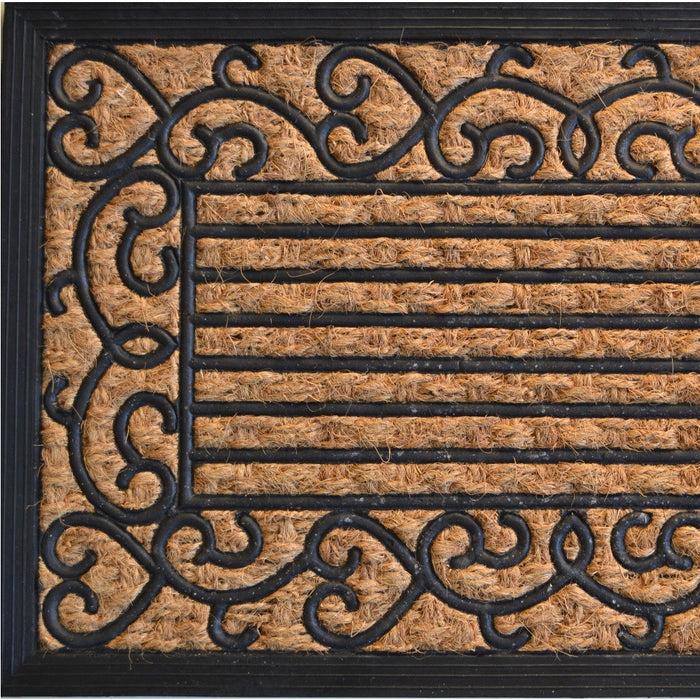 18" X 30" Brown and Black Rubber Scrollwork Outdoor Door Mat