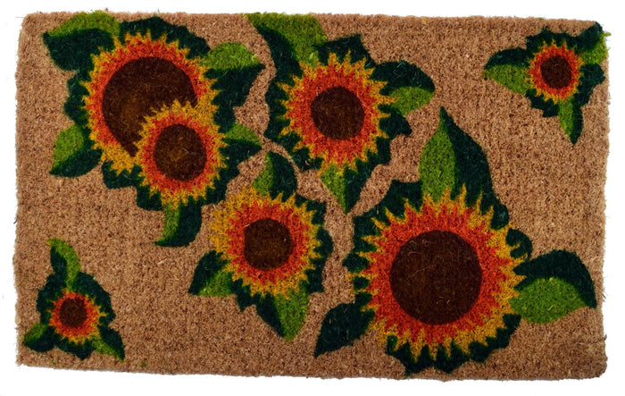 18" X 30" Brown Orange And Yellow Floral Outdoor Coir Door Mat