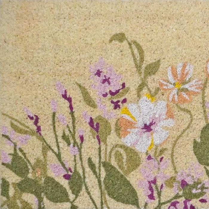 18" X 40" Brown Green And Purple Floral Outdoor Coir Door Mat