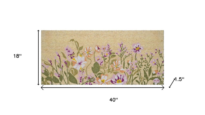 18" X 40" Brown Green And Purple Floral Outdoor Coir Door Mat