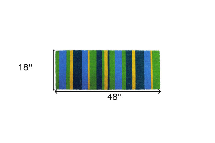 18" X 48" Green and Black Coir Striped Outdoor Door Mat