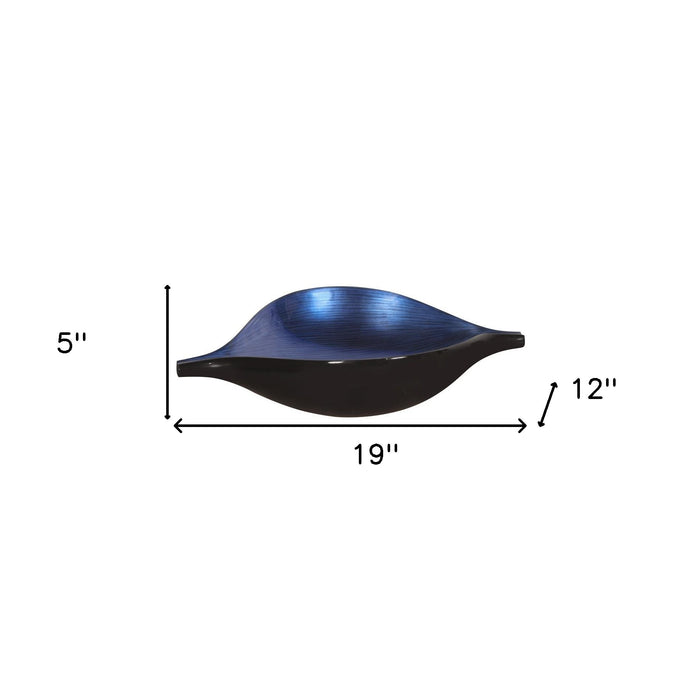 19" Black And Blue Solid Wood Novelty Centerpiece Bowl