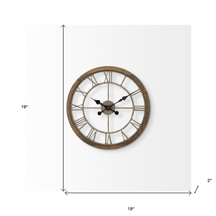 19" Brown Round Modern Farm Wall Clock