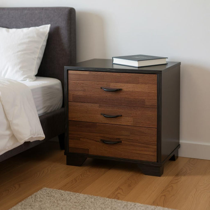 19" Espresso Wood Three Drawer Nightstand