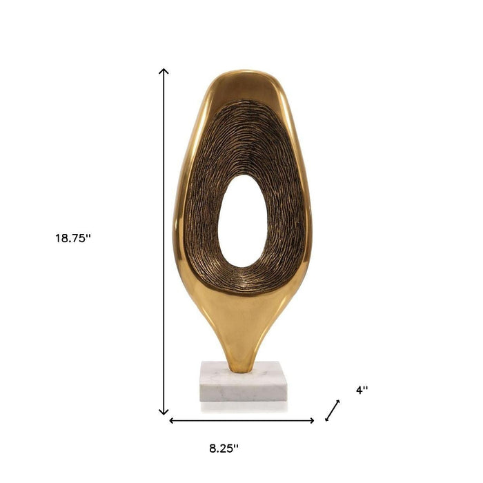 19" Gold And White Aluminum And Marble Abstract Tabletop Sculpture