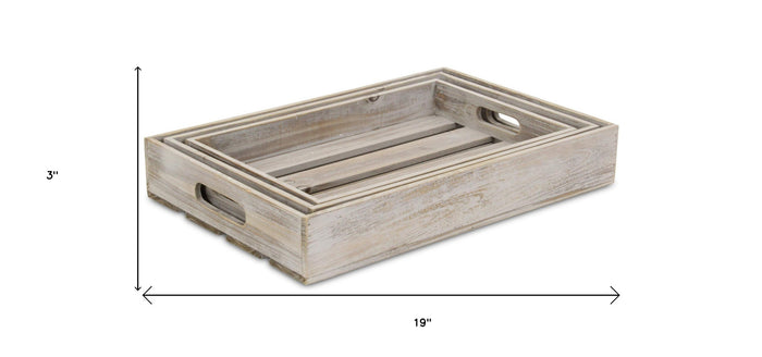 19" Gray Rectangular Wood Handmade Tray With Handles