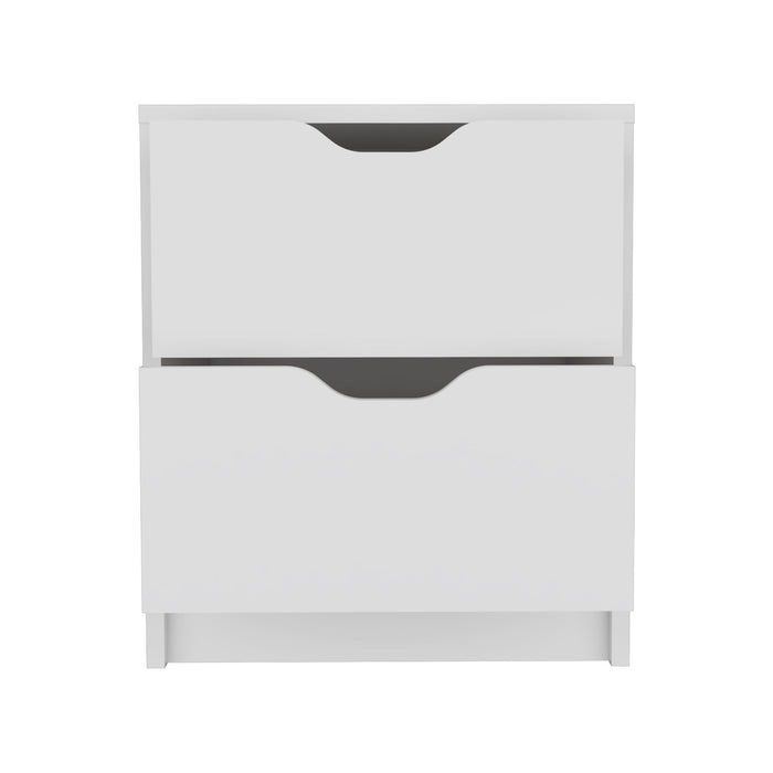 19" White Wood Two Drawer Nightstand