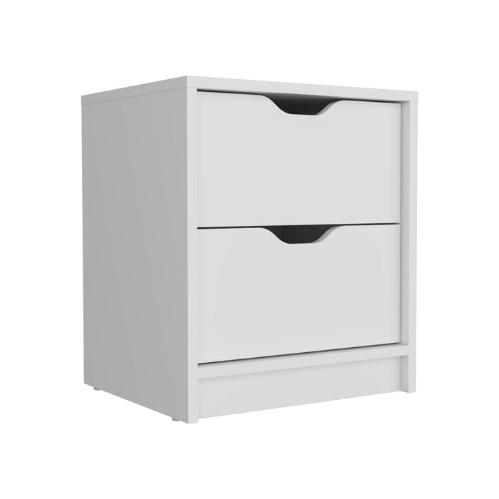 19" White Wood Two Drawer Nightstand