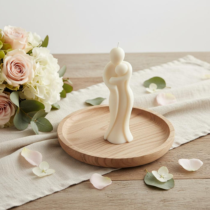2" White Rose Petals Scented Mother And Child Dimensional Candle